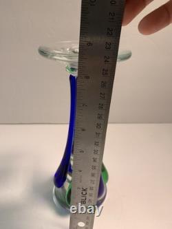 2 MCM Murano Italian Art Glass Blue Green Sommerso Hand Blown Candle Holders