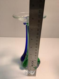2 MCM Murano Italian Art Glass Blue Green Sommerso Hand Blown Candle Holders
