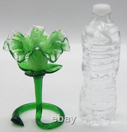 2 Murano Art Glass Green Flower Venetian Ruffled Candle Stick Holders