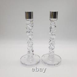 (2) ORREFORS Carat Handcrafted Candlestick Glass Crystal Candle Holder 9 T