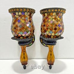 2 PARTYLITE Candle Holder Wall Sconce Global Fusion Mosaic Glass