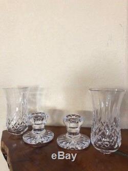 2/Pair Waterford Crystal LISMORE Hurricane Fairy Lamp Chimney Base Candle Holder