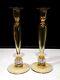 2- Pairpoint Controlled Bubble Amber Glass 12 Candlesticks Holders Ribbed Stems