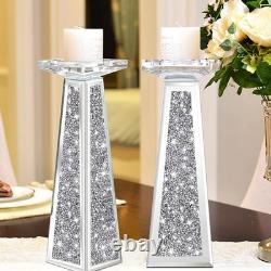 2 Piece Candlestick Holders for Holding Pillar Candles, Crystal Crushed Diamo