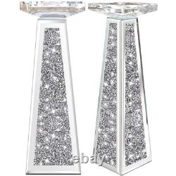 2 Piece Candlestick Holders for Holding Pillar Candles, Crystal Crushed Diamo
