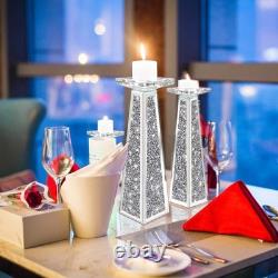 2 Piece Candlestick Holders for Holding Pillar Candles, Crystal Crushed Diamo