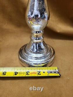 2 Pottery Barn Antique Mercury Glass Pillar Candle Holders Pair 12