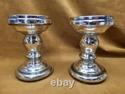 2 Pottery Barn Antique Mercury Glass Pillar Candle Holders Pair 7.5