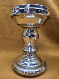 2 Pottery Barn Antique Mercury Glass Pillar Candle Holders Pair 7.5