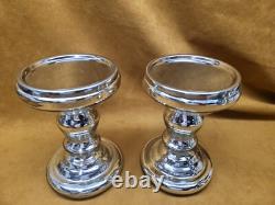2 Pottery Barn Antique Mercury Glass Pillar Candle Holders Pair 7.5