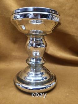 2 Pottery Barn Antique Mercury Glass Pillar Candle Holders Pair 7.5