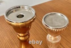 2 Pottery Barn Mercury Glass Pedestal Taper Pillar Holiday Candle Holders RARE