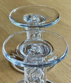 2 RARE Simon Pearce Stratton 5 1/8 Glass Candle Sticks Holders Air Twist Exclnt