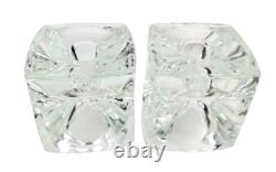 2 Reversible Ice Cube Clear Glass Block Candlestick Votive Candle Holders Decor