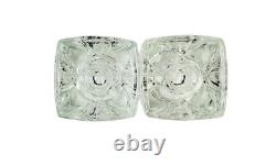 2 Reversible Ice Cube Clear Glass Block Candlestick Votive Candle Holders Decor