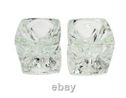 2 Reversible Ice Cube Clear Glass Block Candlestick Votive Candle Holders Decor