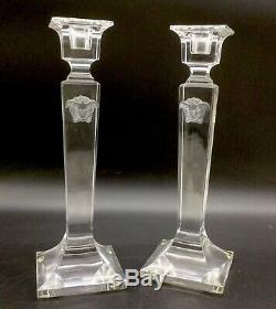 2 Rosenthal Art Glass Crystal Candlesticks Pair Medusa Versace Lot Set
