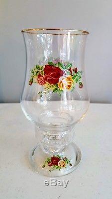 2 Royal Albert Old Country Roses Glass Hurricane Lamps Candlestick Candle Holder