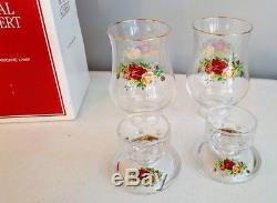 2 Royal Albert Old Country Roses Glass Hurricane Lamps Candlestick Candle Holder