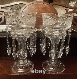 2 Stunning Bohemian Glass Mantle Lusters Lustres Candle Holders 20 Spear Prisms