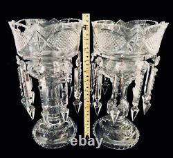 2 Stunning Bohemian Glass Mantle Lusters Lustres Candle Holders 20 Spear Prisms