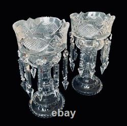 2 Stunning Bohemian Glass Mantle Lusters Lustres Candle Holders 20 Spear Prisms