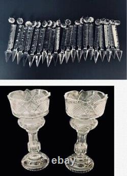 2 Stunning Bohemian Glass Mantle Lusters Lustres Candle Holders 20 Spear Prisms