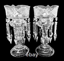 2 Stunning Bohemian Glass Mantle Lusters Lustres Candle Holders 20 Spear Prisms