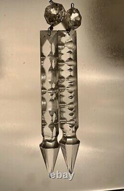 2 Stunning Large Antq W. German Glass Mantle Lusters Candle Holders Spear Prisms