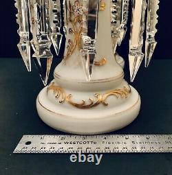 2 Stunning Large Antq W. German Glass Mantle Lusters Candle Holders Spear Prisms