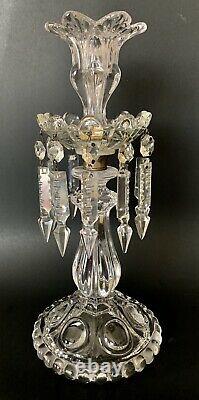 2 Stunning Signed French Baccarat Glass Lusters Candelabra Candlesticks Prisms