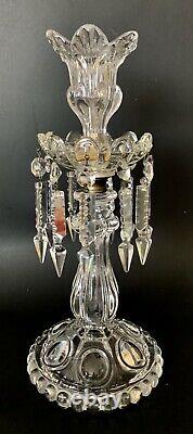 2 Stunning Signed French Baccarat Glass Lusters Candelabra Candlesticks Prisms