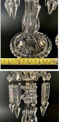 2 Stunning Signed French Baccarat Glass Lusters Candelabra Candlesticks Prisms