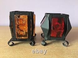 2 Swedish MCM Modern Glass Metal Votive Candle Holders Design Elfwing Urshult