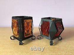 2 Swedish MCM Modern Glass Metal Votive Candle Holders Design Elfwing Urshult