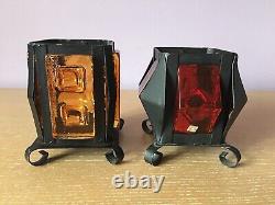 2 Swedish MCM Modern Glass Metal Votive Candle Holders Design Elfwing Urshult