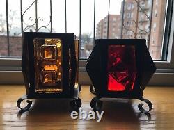 2 Swedish MCM Modern Glass Metal Votive Candle Holders Design Elfwing Urshult