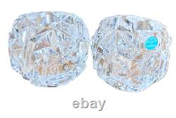 2 TIFFANY & CO Cut Rock Lead Crystal Glass Votive Candle Holder New Tiffany Box