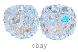 2 TIFFANY & CO Cut Rock Lead Crystal Glass Votive Candle Holder New Tiffany Box
