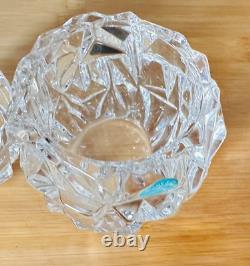 2 TIFFANY & CO Cut Rock Lead Crystal Glass Votive Candle Holder New Tiffany Box