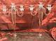 2 Tall Vintage Handblown Clear Glass Candle Holders Triple Candlestick