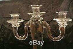 2 Tall Vintage Handblown Clear Glass Candle Holders Triple Candlestick