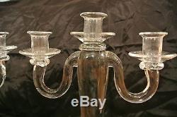 2 Tall Vintage Handblown Clear Glass Candle Holders Triple Candlestick