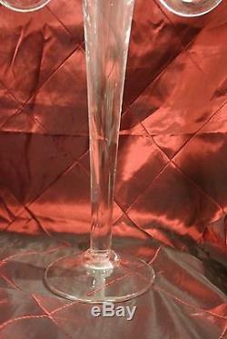 2 Tall Vintage Handblown Clear Glass Candle Holders Triple Candlestick