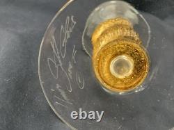 2 Union Street Hand Blown Glass Candle Holders Signed Gold Crackle Vintage