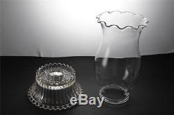 2 Vintage Imperial Candlewick Crystal Glass Hurricane Candle Holders Lamp Set