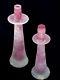 2 Vintage Murano Art Glass Cenedese Sculptural Pink Scavo Glass Candle Holders