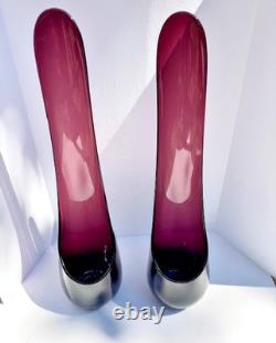 2 VTG Viking Glass Taperglow Amethyst Candlestick Candleholder Purple 17.5 MCM