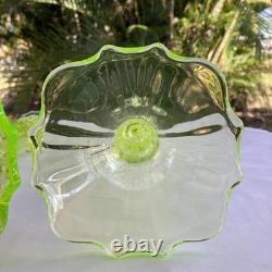 2 Victorian Green Uranium Vaseline Glass 9 Candlesticks Candle Holders XLNT