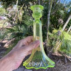 2 Victorian Green Uranium Vaseline Glass 9 Candlesticks Candle Holders XLNT